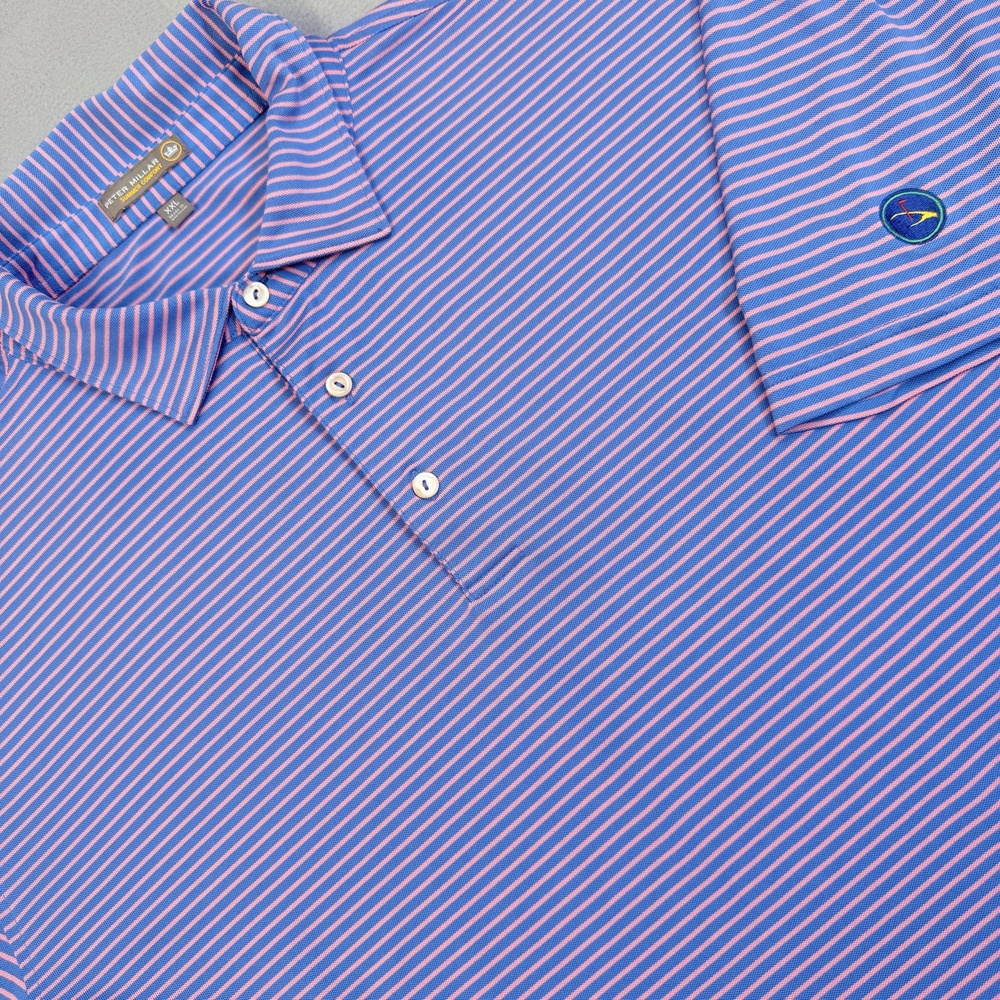 Peter Millar Polo Shirt Mens 2XL Blue Pink Stripe Eagle Point NC Summer Comfort